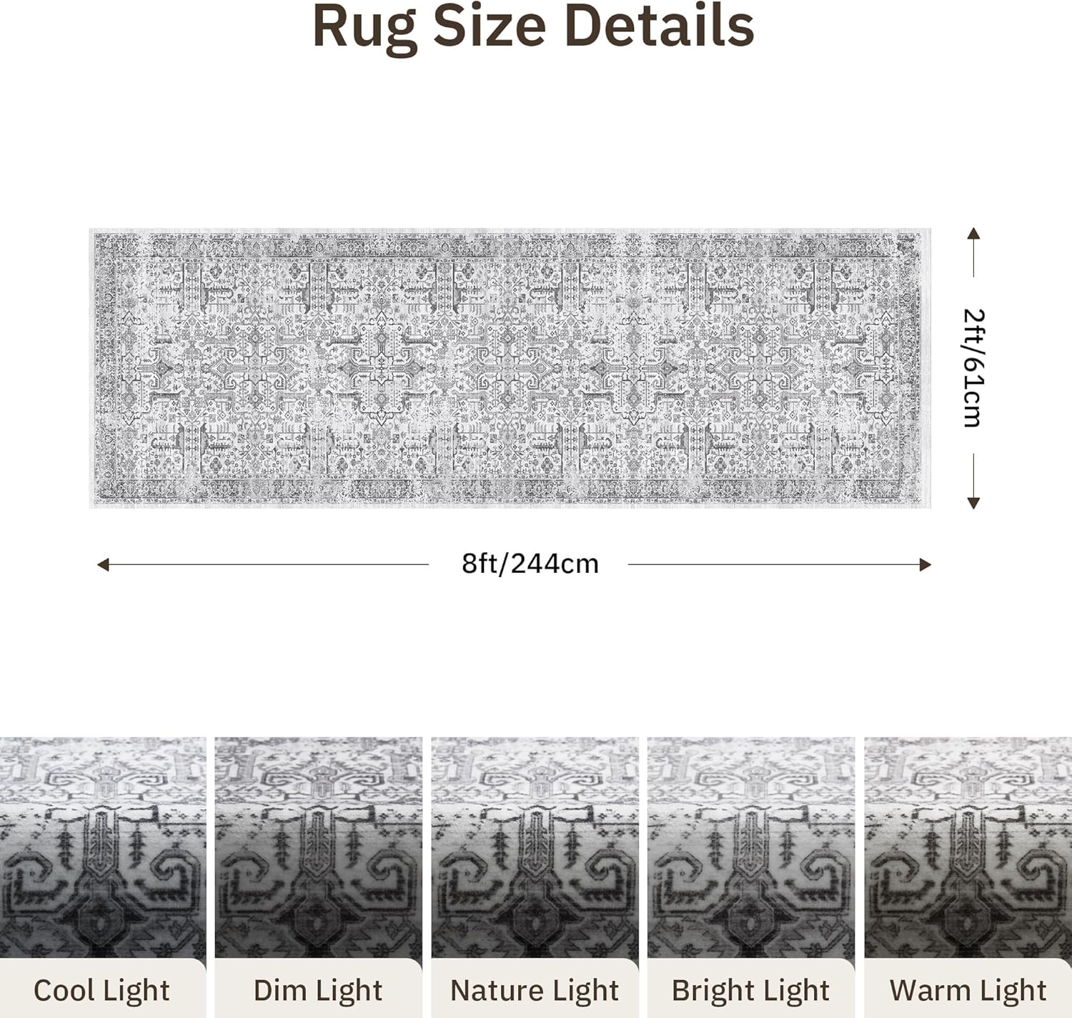 Washable 2x8 Runner Rug - Non Slip Vintage Kitchen Runner Rugs Low-Pile Distressed Long Rugs for Hallway Waterproof Indoor Carpet for Living Room Bedroom Entryway 2'x8' Grey - Image 2