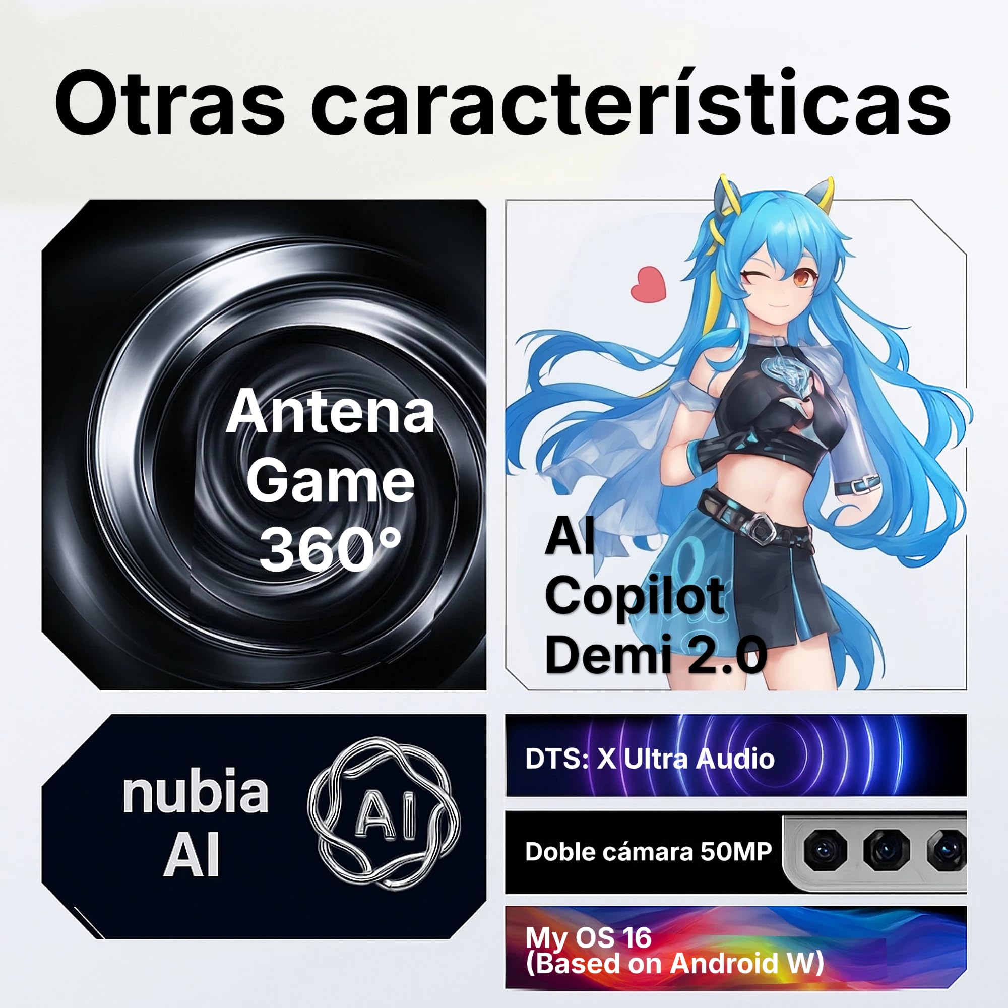 ZTE Nubia Neo 5 GT 5G, Smartphone Gaming con IA, 12GB+256GB, Gatillos Laterales, Ventilador físico Incorporado, Pantalla AMOLED 6,8" 1.5K 144Hz, 6210mAh Doble celda, Android 16, Negro (Phantom Black)