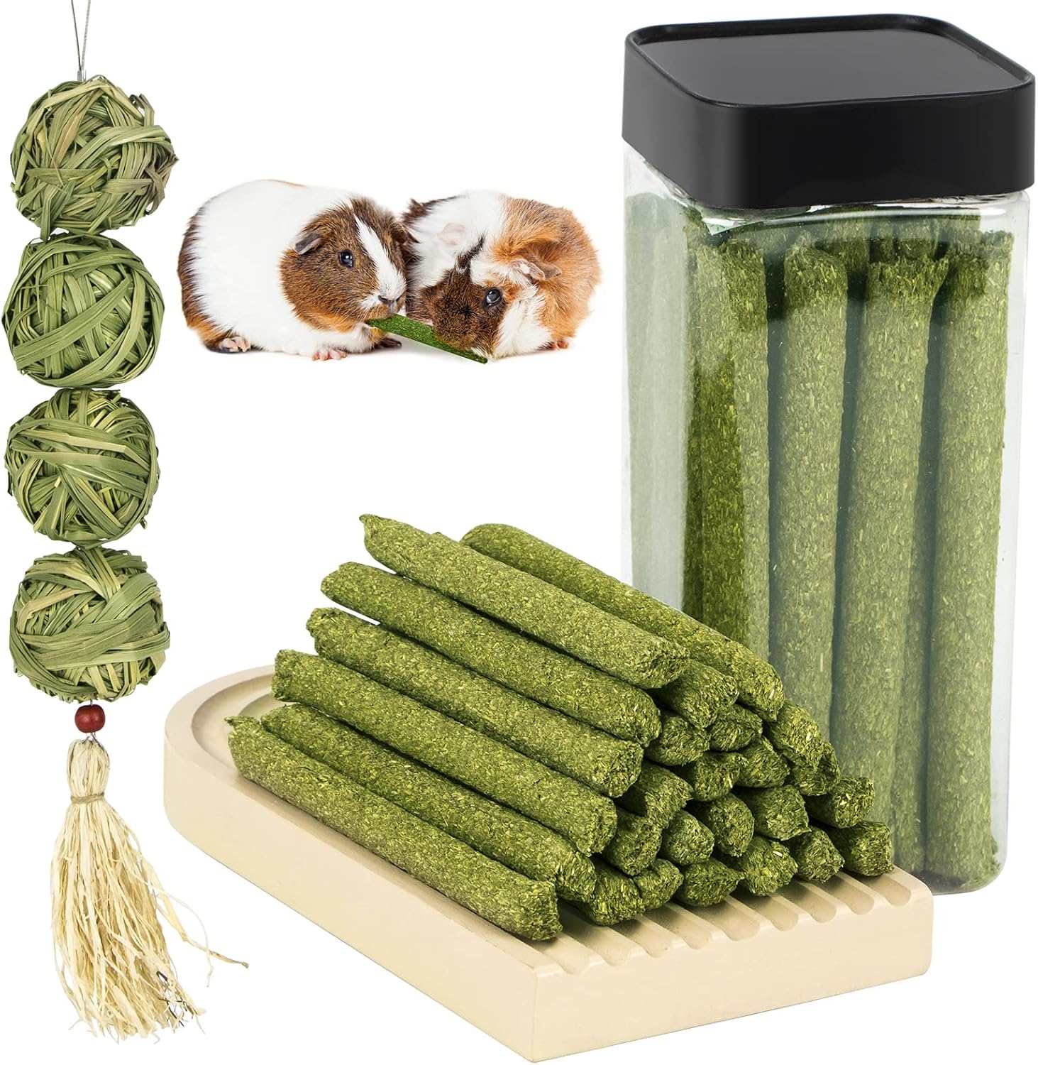 PETLAOO Chew Toys for Rabbits-30 PCS Natural Timothy hay Sticks and Handmade Balls Molar chew Toys,Small Animals Treats for Rabbits,…