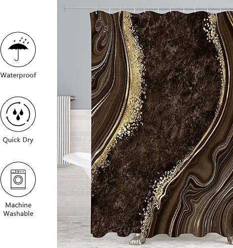 Miniatura 5 de Gibelle Juego de 4 cortinas de ducha de mármol de lujo con alfombras antideslizantes, cubierta para tapa de inodoro y tapete de baño, juego de