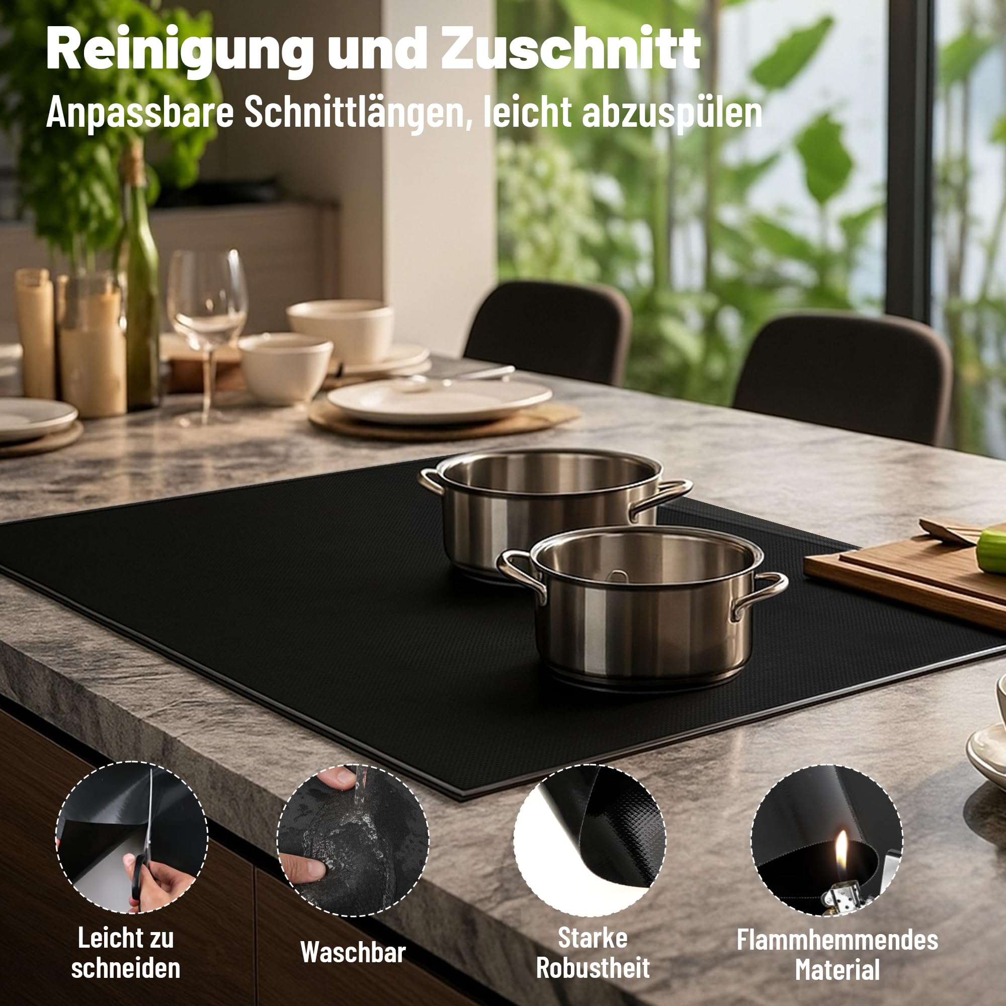 78x52cm Herdabdeckplatte – Zuschneidbare Silikon Abdeckung für Induktionskochfeld & Ceranfeld, Wasserdicht & Hitzebeständig, Schwarz