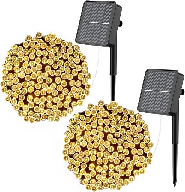 [2 Pack] Solar Fairy Lights Outdoor, Kolpop 12M/39ft 120 LED Solar Powered Garden Lights Outside 8 Modes Waterproof Solar String Lights for Trees Patio Fence Wedding Party Christmas Decor (Warm White)