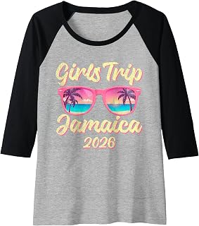 Womens Sunglasses Beach Weekend Getaway Girls Trip 2026 Jamaica Raglan Baseball Tee