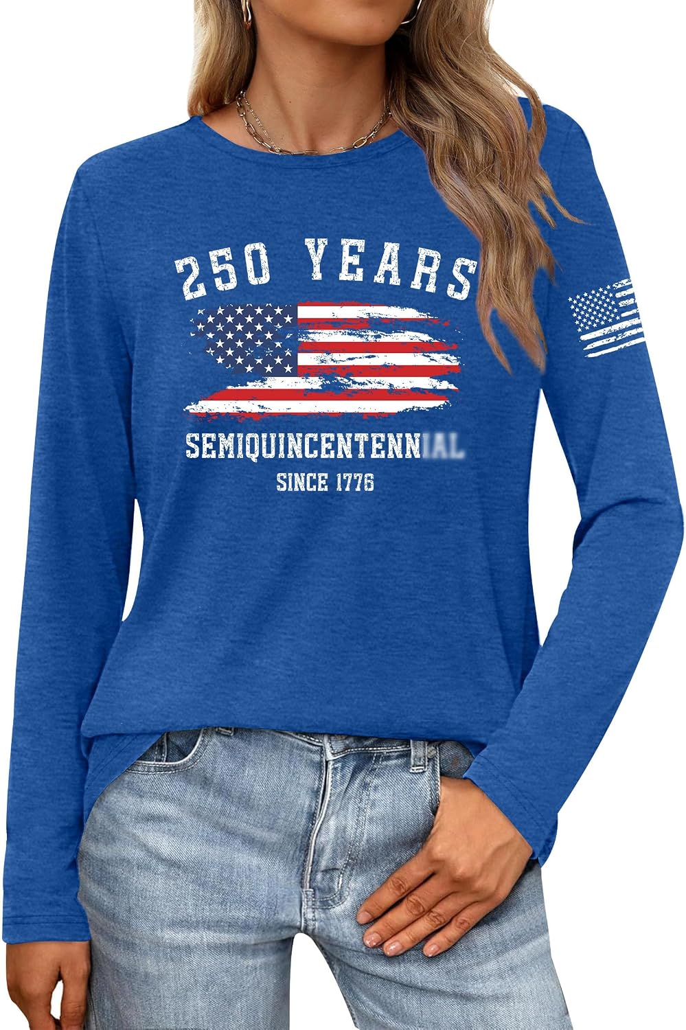LAZYCHILD 4th of July Shirts for Women: Fourth of July T-Shirt USA American Flag Long Sleeve Patriotic Tops
