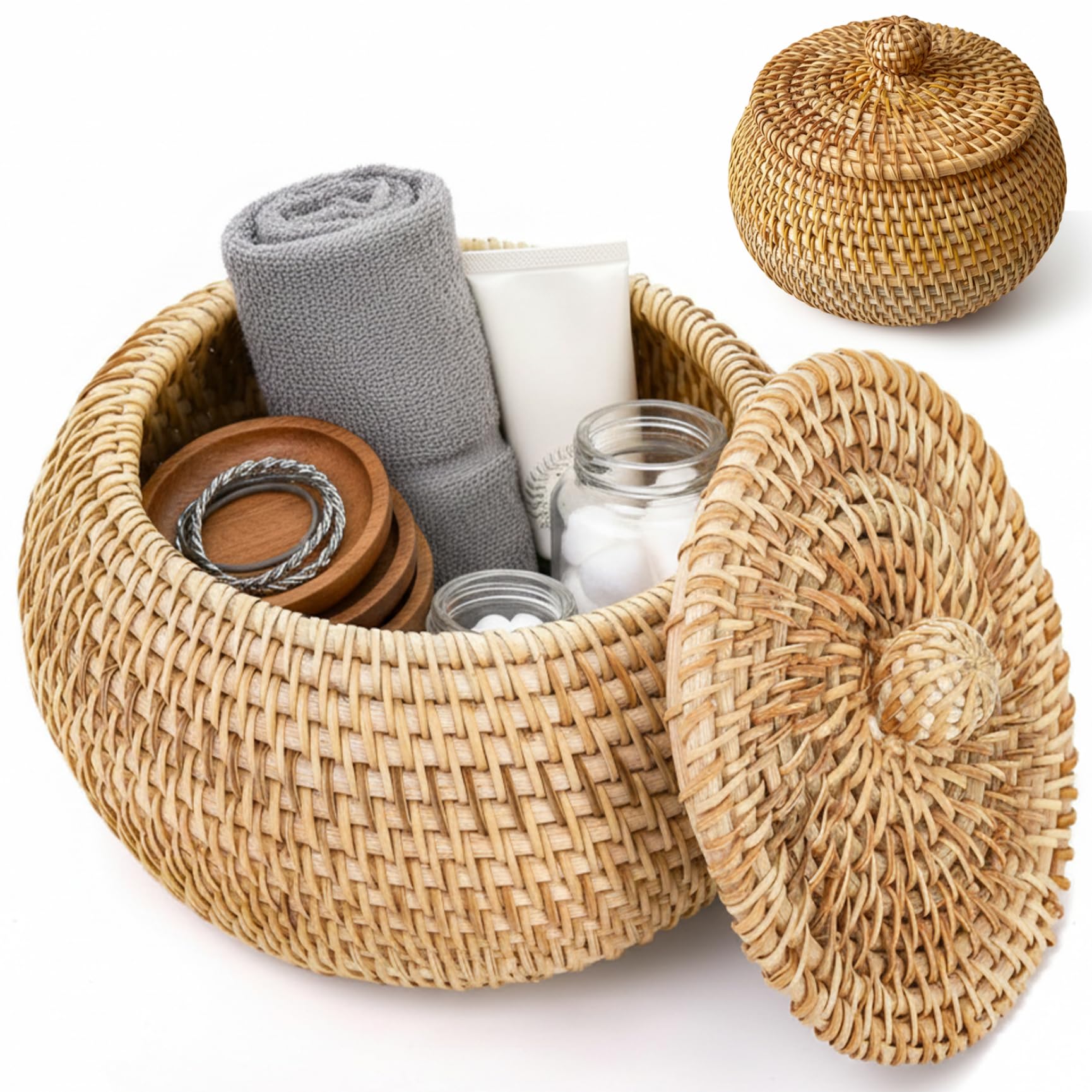 Panier en osier avec couvercle et organisateur en rotin pour maison