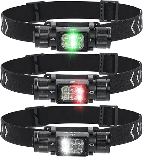 Faros multifuncionales, luz roja, verde y blanca, faros LED en y 7 modos, hechos de aleación de aluminio con rotación de 180 grados y recargable