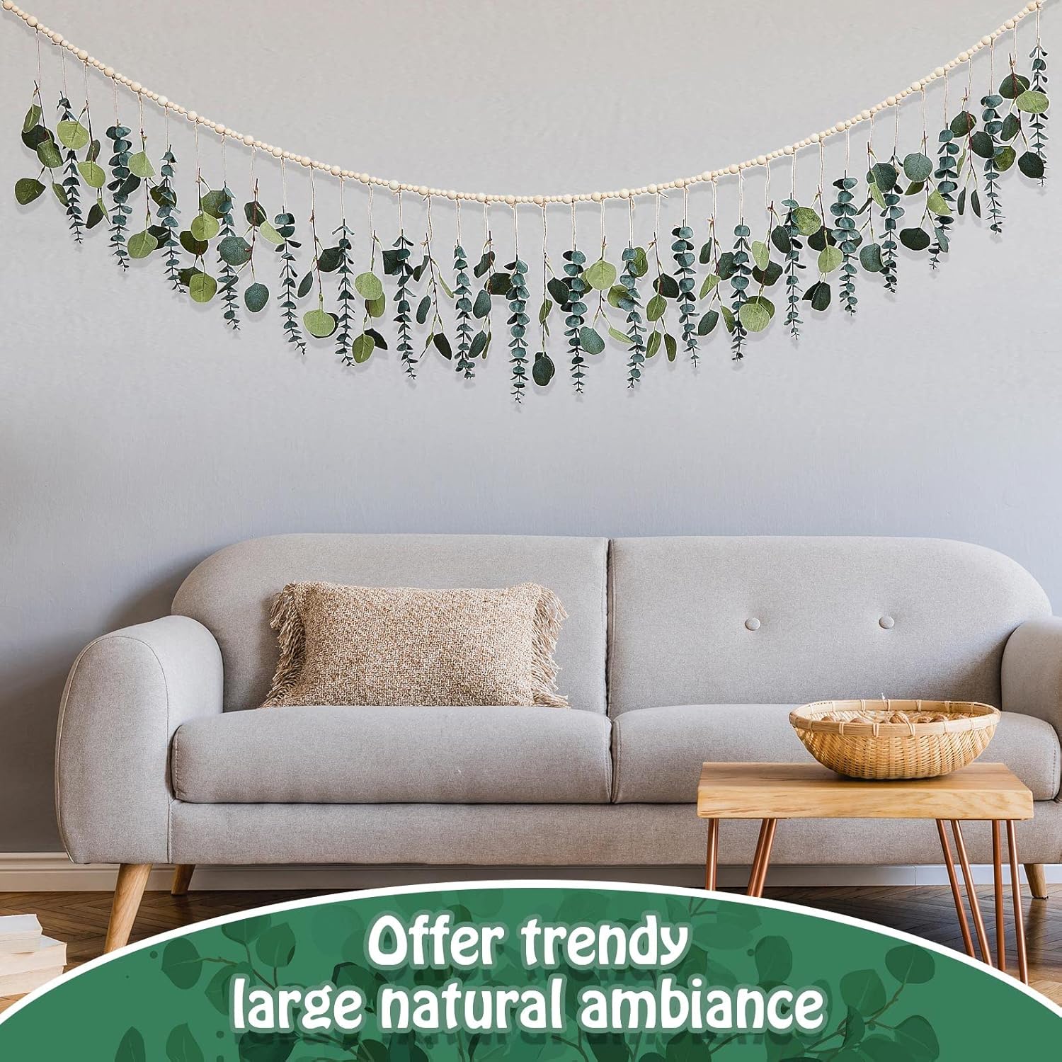 Juexica Artificial Eucalyptus Fall Wall Decor Boho Hanging with LED Light Farmhouse Artificial Greenery Modern Decor with LED for Fall Home Bedroom Office Bathroom Kitchen