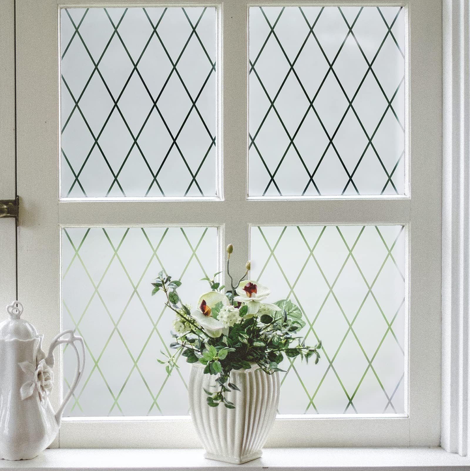 VELIMAX Frosted Static Cling Window Film Privacy Lattice Opaque DIY Window Coveing Film No Glue (17.7in x 78.7in)