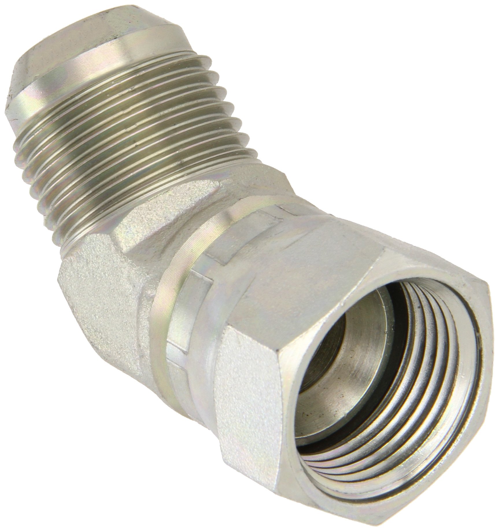 EATON Aeroquip 2070-12-12S 45 Degree Swivel Nut Elbow, JIC 37° End Types, Carbon Steel, 3/4 JIC(f) x 3/4 JIC(m) End Size, 3/4