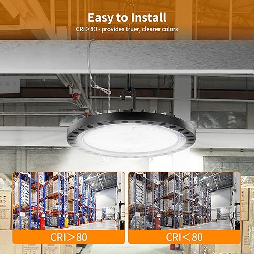 Miniatura 3 de Luz LED de alta bahía 100W 21,000LM | Luces LED UFO LED de alta bahía de 5000 K para iluminación comercial de bahía, luz de área de almacén,