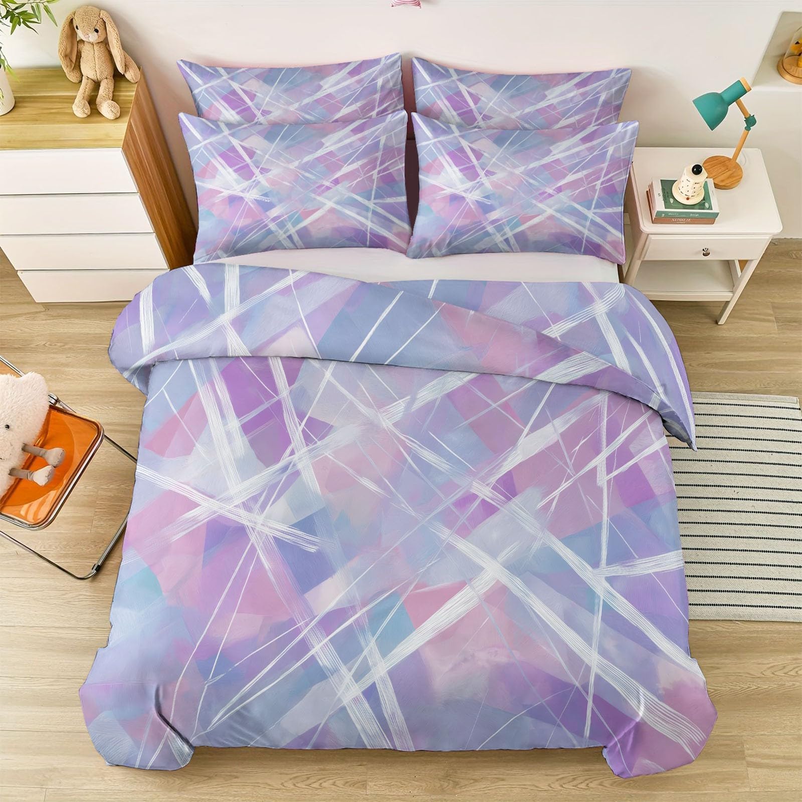 Housse de couette 240 x 260 géométrique parure de lit 2 personnes avec taies d'oreiller 65x65