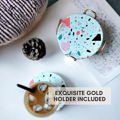 Miniatura 8 de Juego de 6 posavasos absorbentes con soporte, posavasos para bebidas, mesa de café, juego de posavasos de mármol, posavasos de piedra, absorbentes