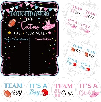 Gueevin Touchdowns or Tutus Gender Reveal Poster Game with 72 Pcs Stickers