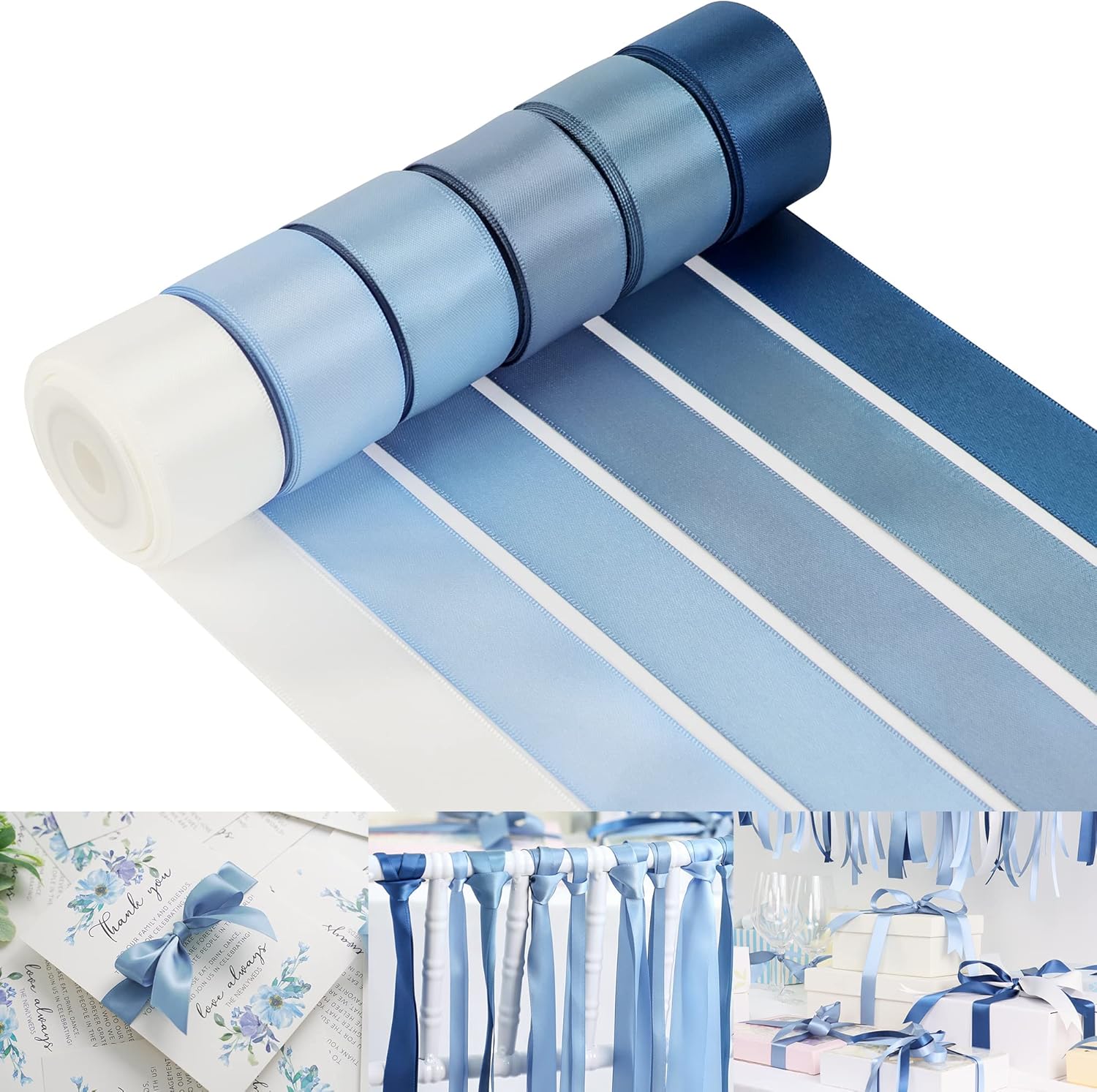Amazon.com: HUIHUANG Dusty Blue Ribbon Set Double-Faced Satin Ribbon 1 ...
