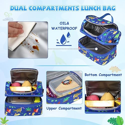 Miniatura 5 de ChaseChic - Bolsa de almuerzo para niños, con diseño de dinosaurio, térmica, ligera, organizadora de almuerzo a prueba de fugas, bolsa enfriadora en