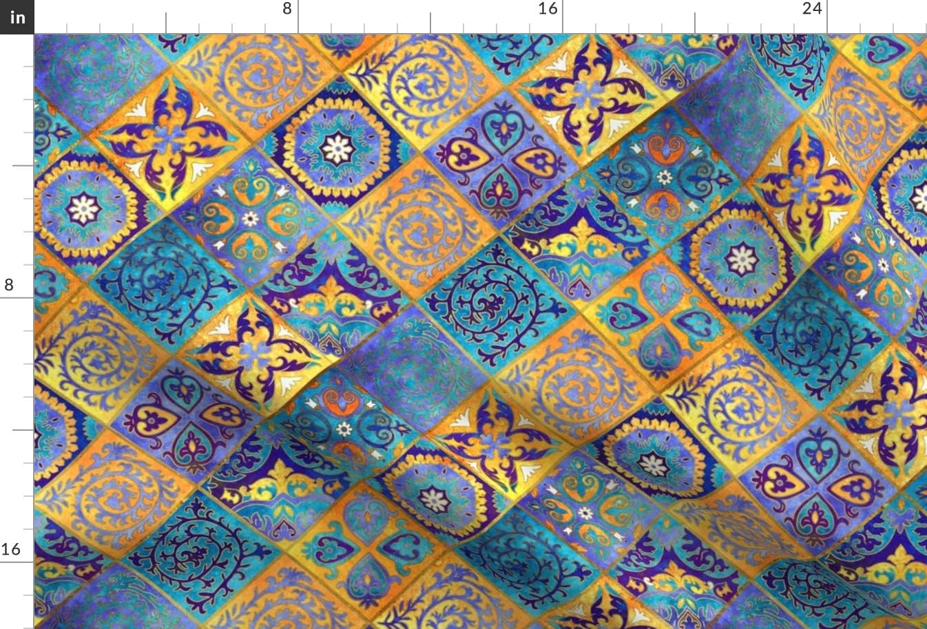 Spoonflower Fabric - Tile Boho Watercolor Ornate Tiles Moroccan Floral Geometric Printed on Upholstery Velvet Fabric Fat Quarter - Upholstery Home Decor Bottomweight Apparel