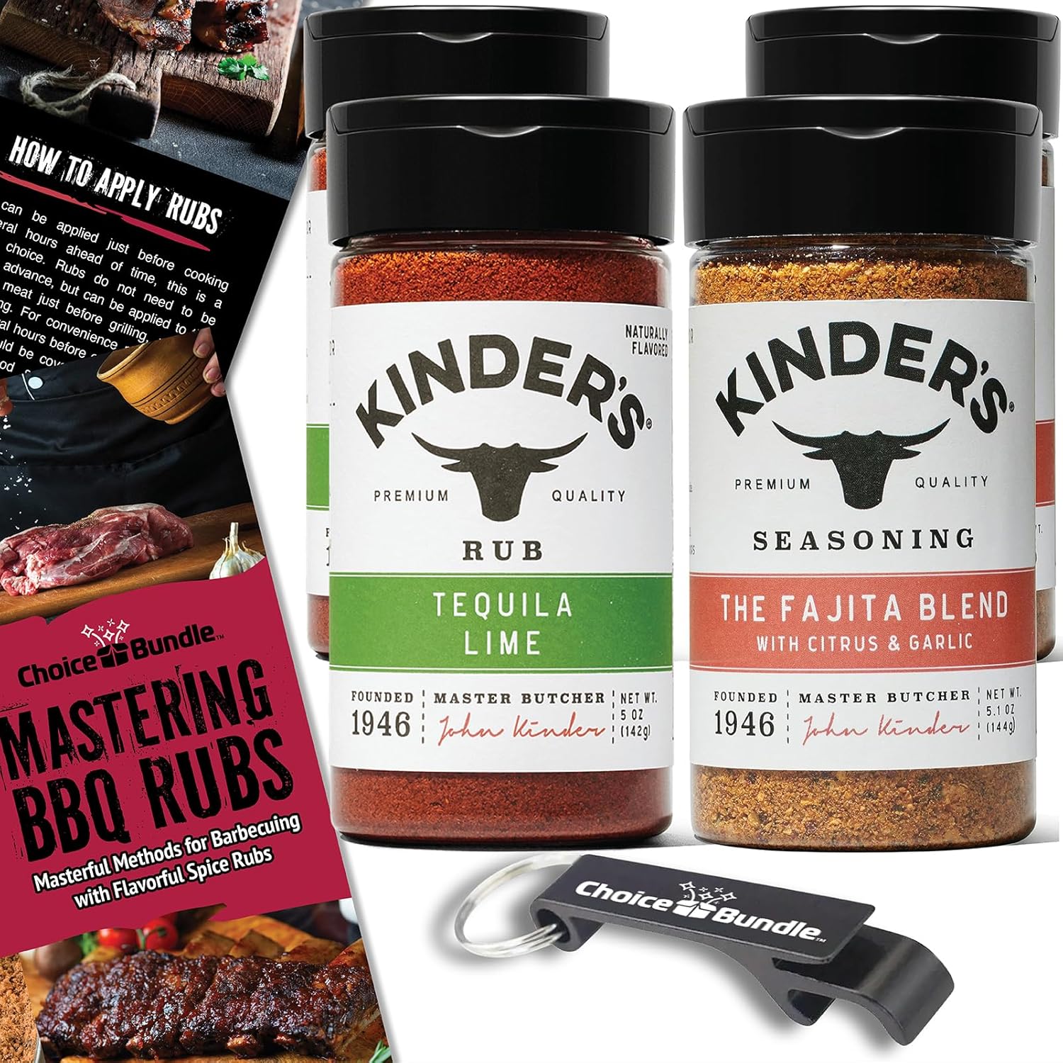 Kinders Tequila Lime Rub The Fajita Blend Seasoning with Citrus and Garlic Premium Barbecue 4 Pk (20.2 oz) + BBQ Guide & Opener (6 Items)!