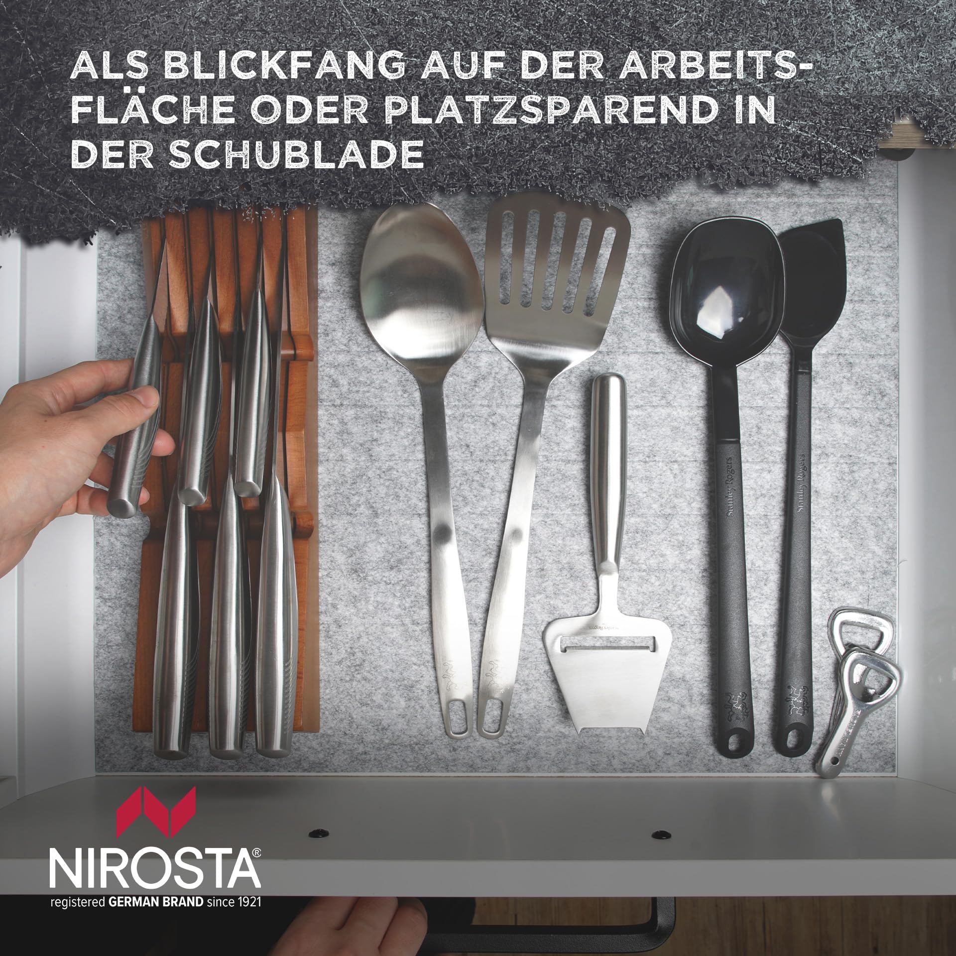 Nirosta Inserto per cassetto per coltelli in legno di faggio sostenibile – Inserto per coltello vuoto per cassetto con spazio per 6 coltelli, protegge le lame dei tuoi coltelli da cucina