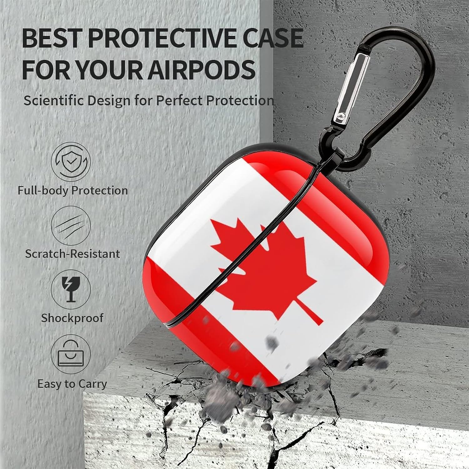 Canadian Flag Fashion Full-Body Protective Bluetooth Earbuds Case Cover for AirPods 3，Full Printed Earphone Case Cover with Keychain
