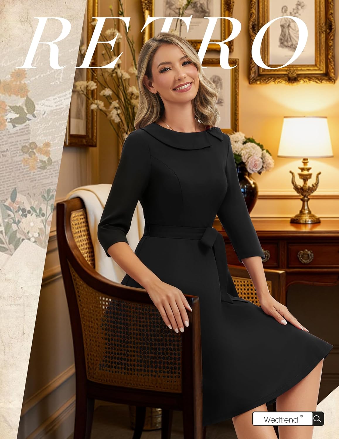 Wedtrend Women's 1950s Dresses 3/4 Sleeve Vintage Dress 40s Style Cocktail Dresses for Woman - Image 5