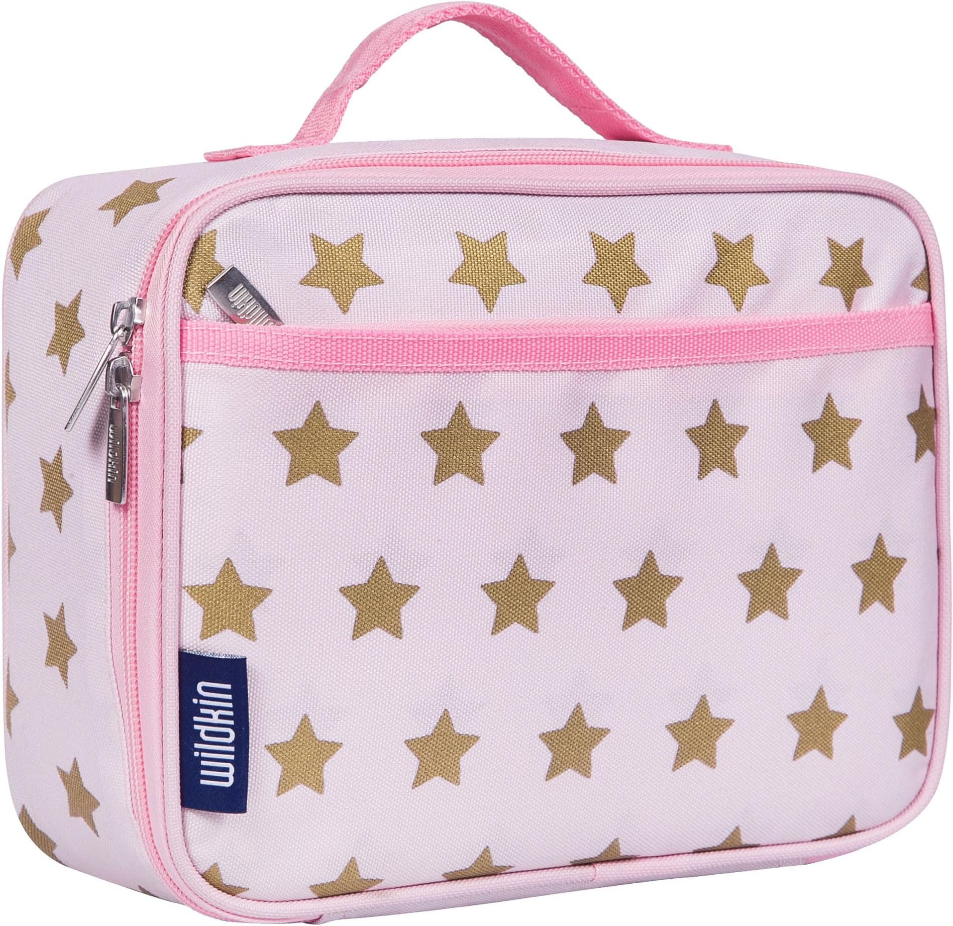 Wildkin Kids Insulated Lunch Box Bag for Boys & Girls, Reusable Kids Lunch Box is Perfect for Elementary, Ideal Size for Packing Hot or Cold Snacks for School & Travel Bento Bags (Pink and Gold Stars)
