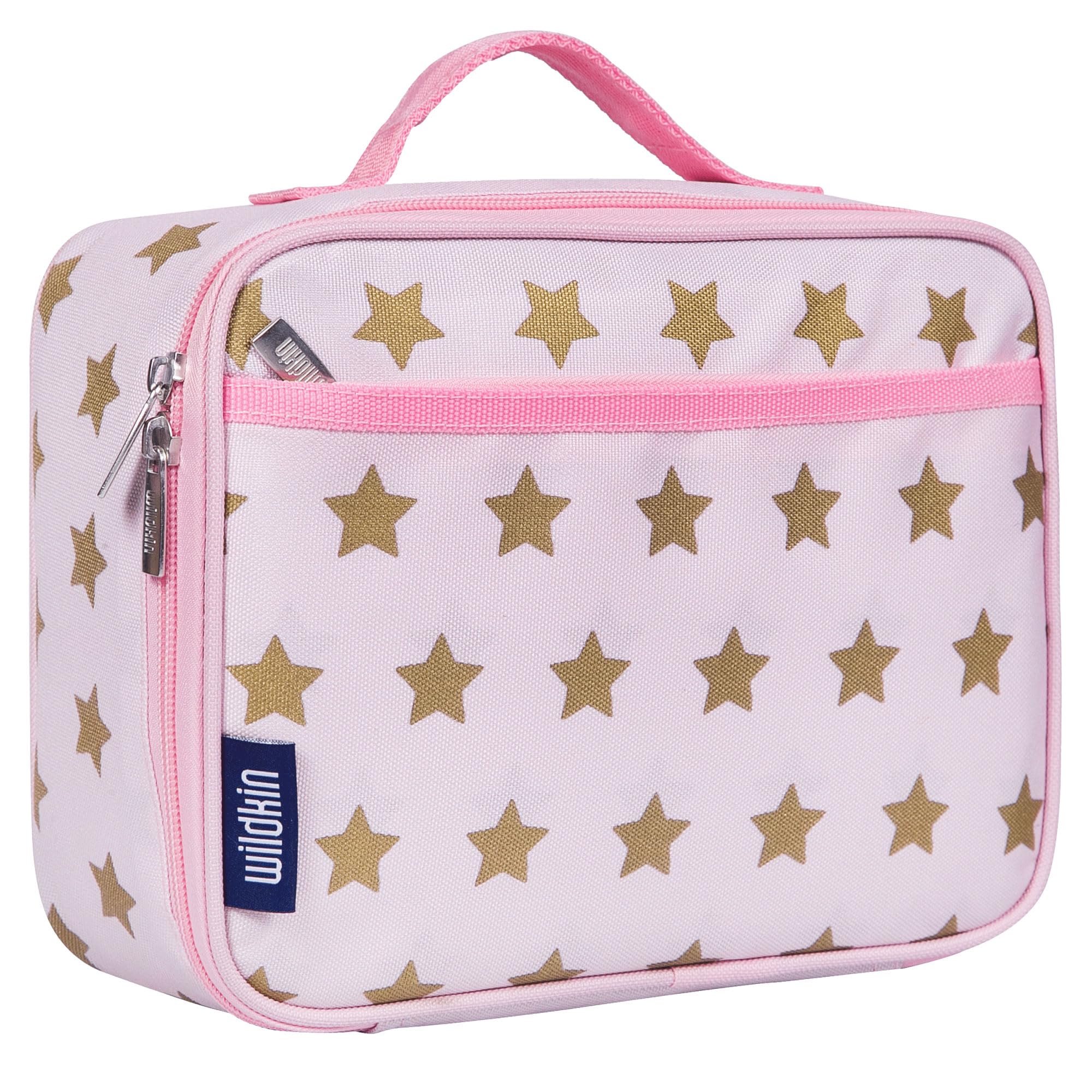 Wildkin Kids Insulated Lunch Box Bag for Boys & Girls, Reusable Kids Lunch Box is Perfect for Elementary, Ideal Size for Packing Hot or Cold Snacks for School & Travel Bento Bags (Pink and Gold Stars)