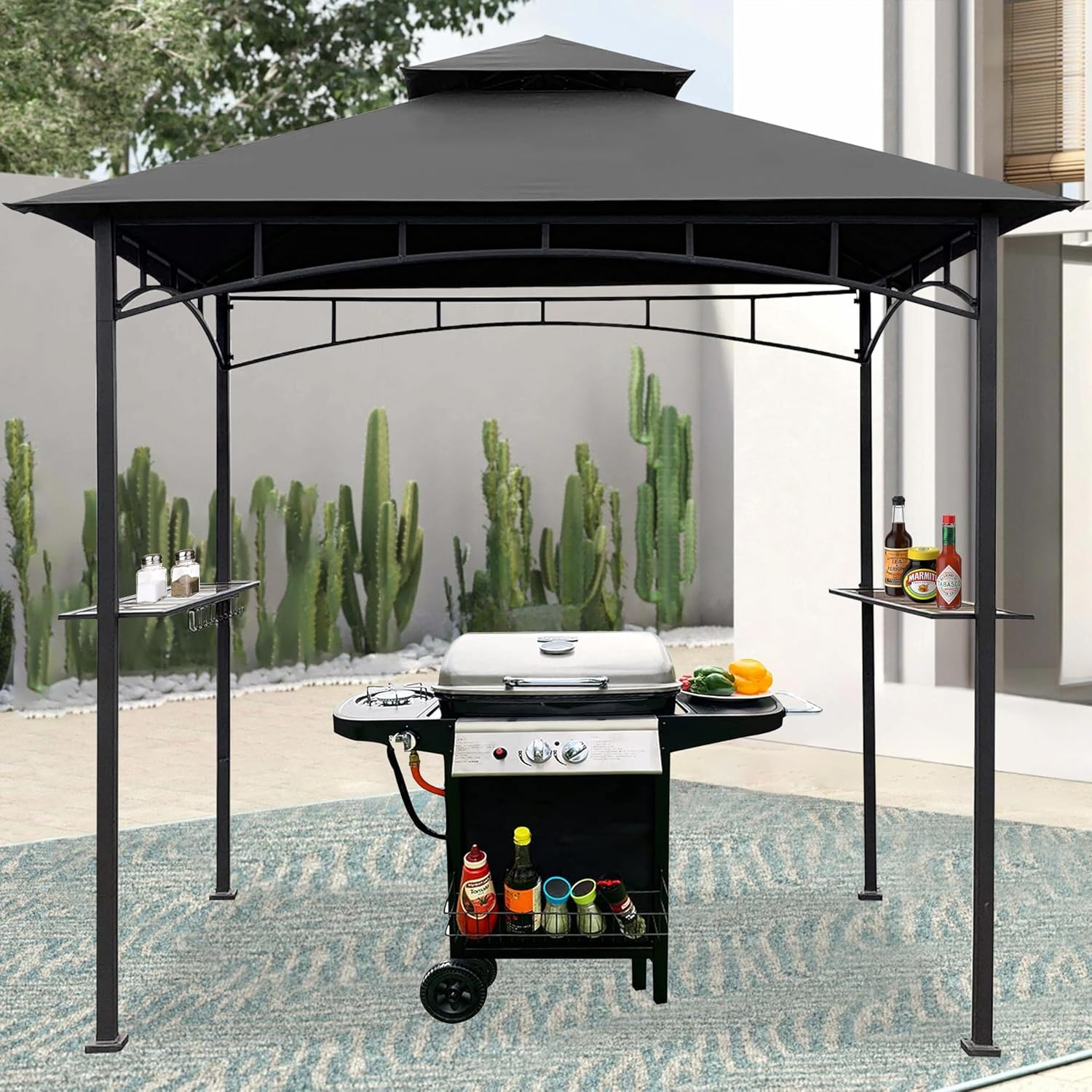 EasyLee 8'x5' Grill Gazebo Canopy Cover - Waterproof Replacement Top with T-Hook,Gray