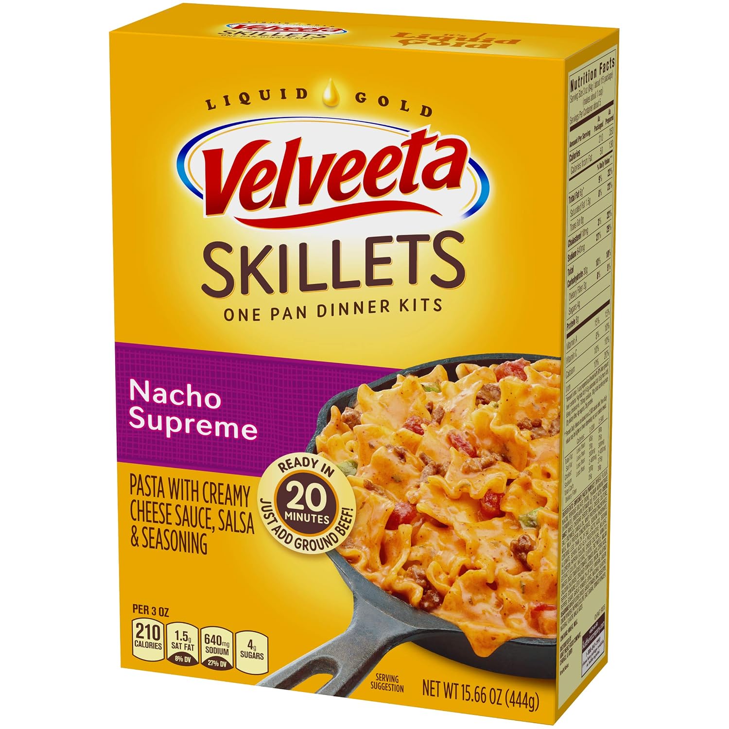 Velveeta Skillets Nacho Supreme One Pan Dinner Kit with Pasta (Cheese Sauce, Salsa & Seasoning, 6 ct Pack, 15.66 oz Boxes