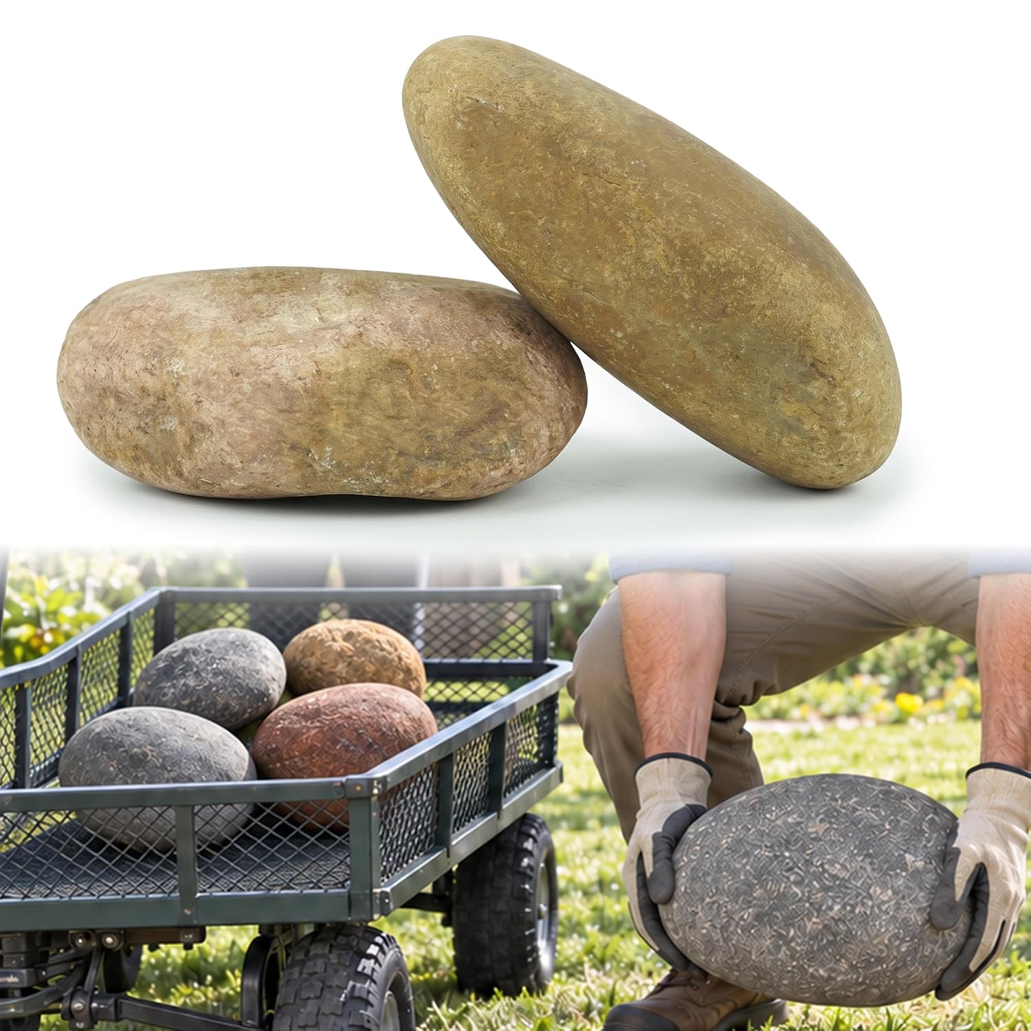 2Pack 8Inch-12Inch Grey Mexican Beach River Pebbles, Garden Landscape & Paving Stones for Plant Potting