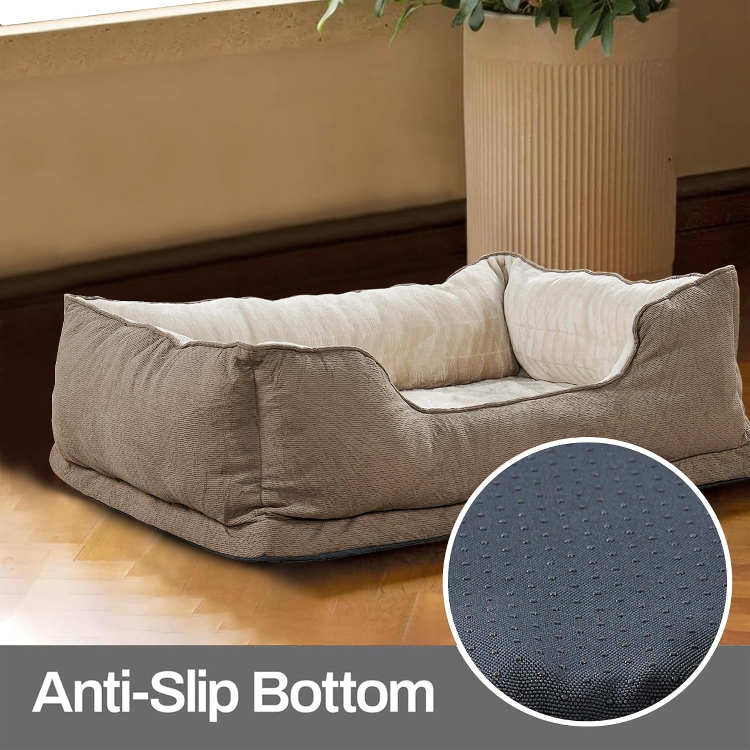 HESTIN Orthopedic Memory Foam L Dog Bed for Large Dogs Cats, Non-Slip Waterproof Pet Mattress with Removable Washable Cover, 30"x40"x11",Taupe