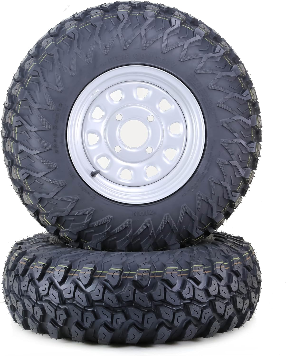 Free Country UTV Tire Wheel Assembly 25x8R12 Radial 8-Ply Truck Style on 4-110 PCD 5+2 Silver Wheel,SET 2