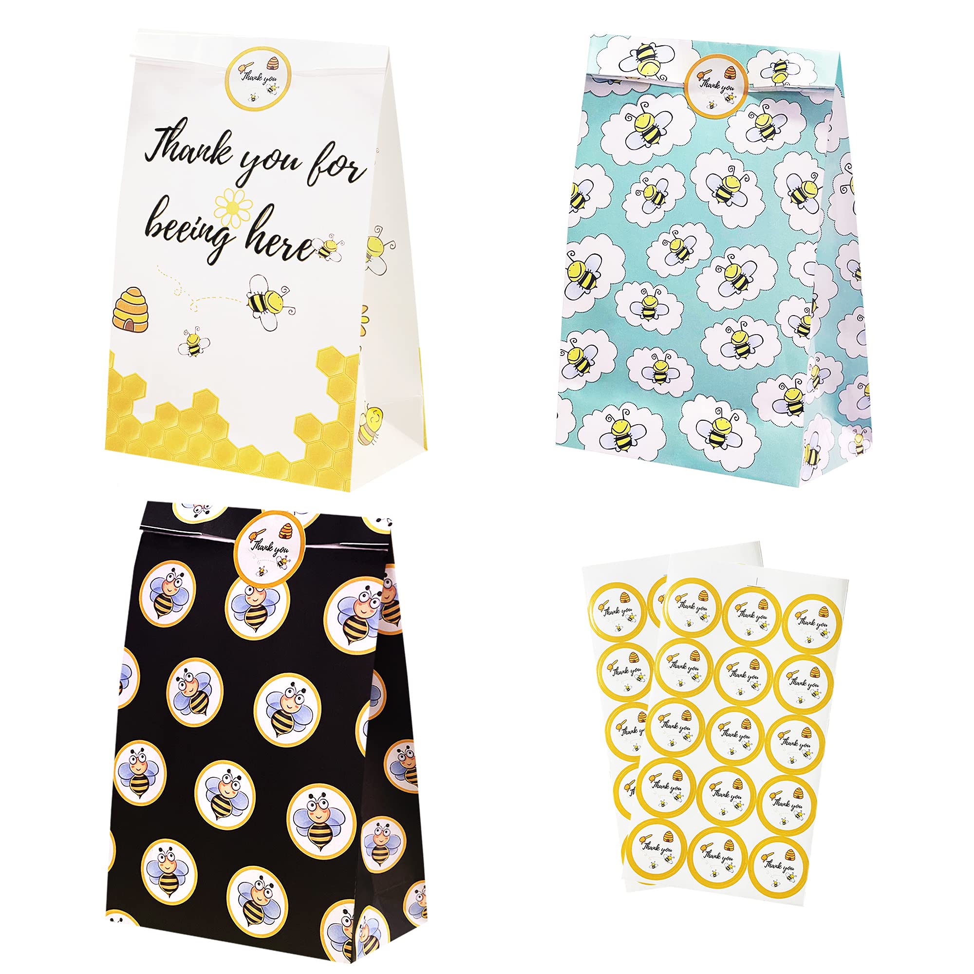Buy 24 PCS Bee Party Favor Gift Bags with Stickers for Kids Birthday Bumble Bee Themed Party