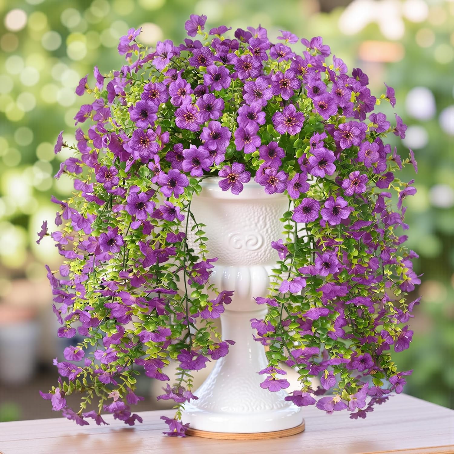 Artificial Plastic Fake Hanging Flowers Plants for Outdoor Spring Summer Decoration, 2 PCS UV Resistant Look Real for Home Indoor Outside Planter Porch Decor (Purple 2pcs)