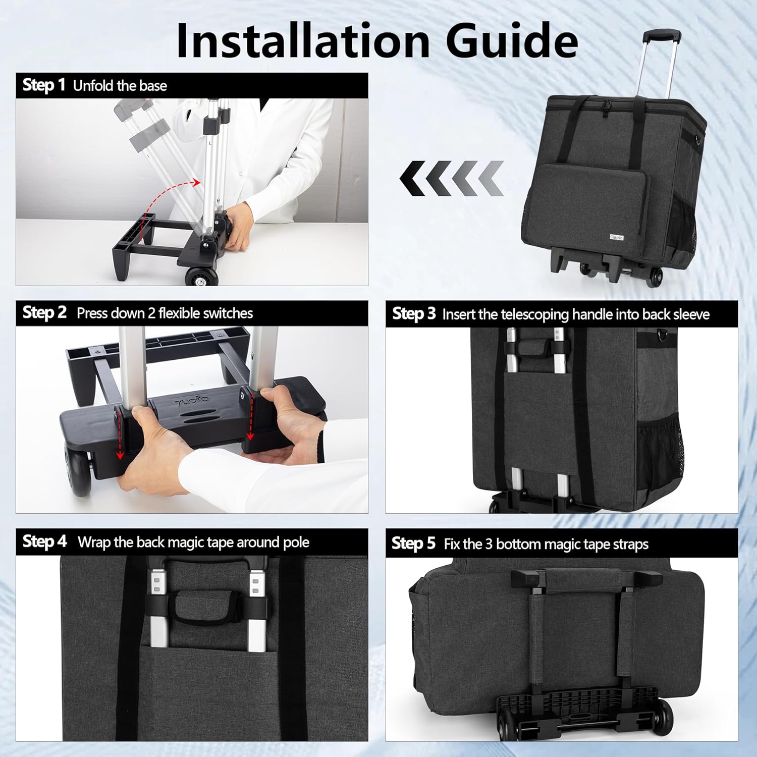 CURMIO Rolling PC Carrying Case, Double Layers Desktop Tower Travel Bag with Wheels for PC Chassis, Keyboard and Mouse, Black (Bag Only, Patented Design)