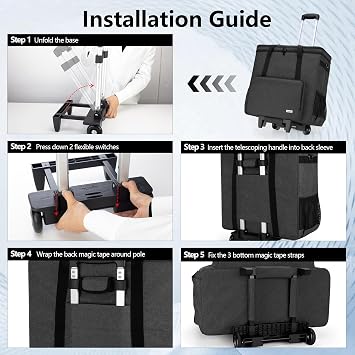 Rolling PC Carrying Case, Double Layers Desktop Tower Bag, Black | Wheeled Computer Desktop Tower Case with Shoulder Straps Fit ATX/M-ATX Motherboards, Keyboard, Mouse, Cables & Earphones