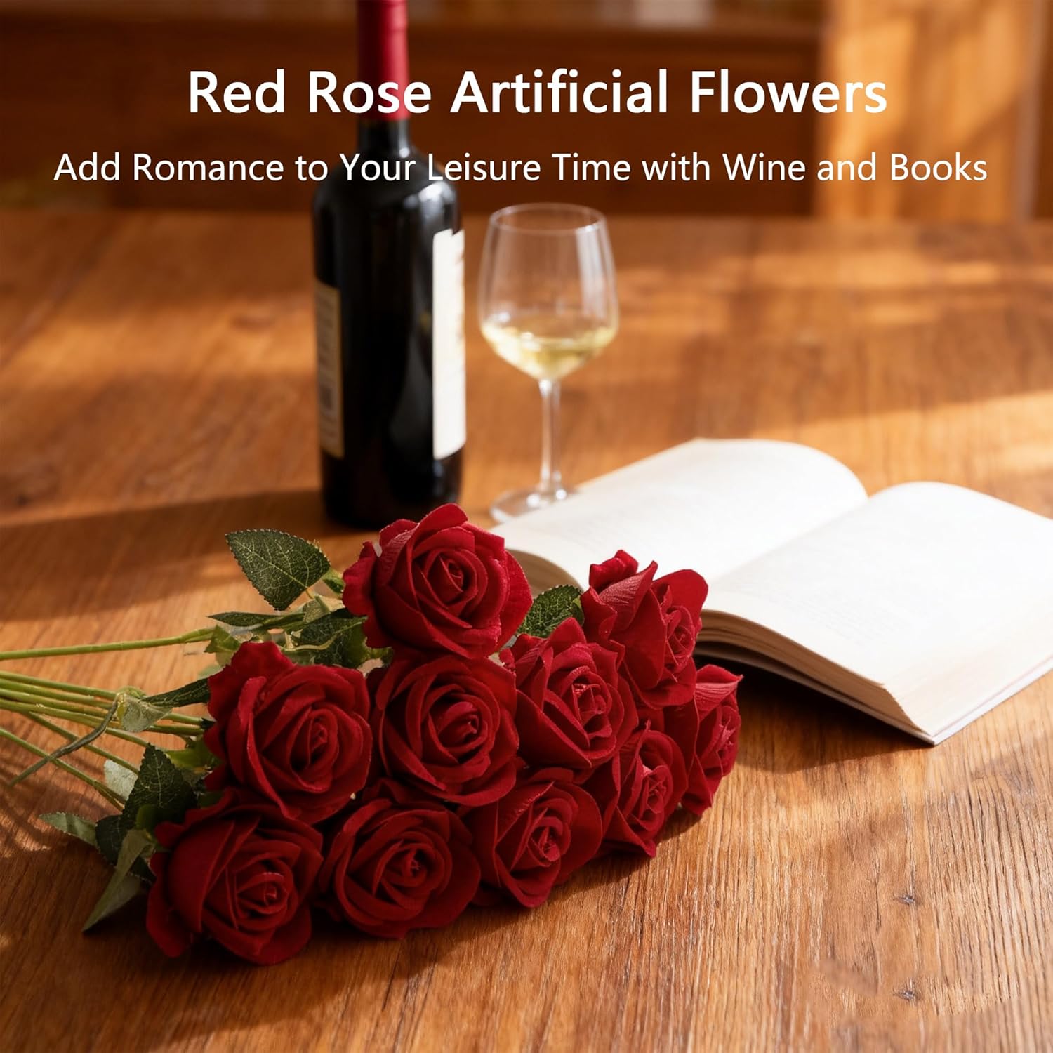 100pcs Artificial Roses in Bulk Fake Silk Roses with Stem Realistic Red Roses for Home Wedding Centerpieces Party Decorations (100, Red) - Image 3