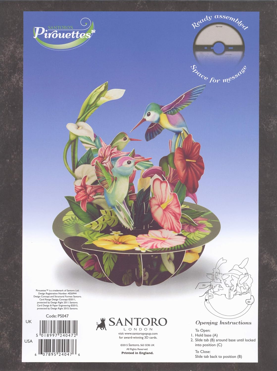Santoro Pirouettes PS047 Hummingbirds 3D Pop up Card