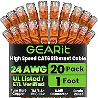 Vista 56 de GEARit Cable Ethernet Cat 6 (paquete de 10 unidades de 6 pies), parche de red Cat6, 10 Gbps, RJ45, cable sin enganches, conectores chapados en oro