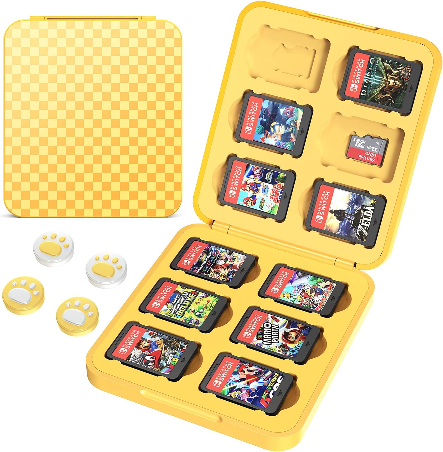 HEYSTOP Game Card Case for Nintendo Switch/Switch OLED,Game Storage for Switch/Switch OLED,Switch Game Case Portable Storage Box with 12 Switch Game and Micro SD Storage Area and Thumb Caps, Yellow