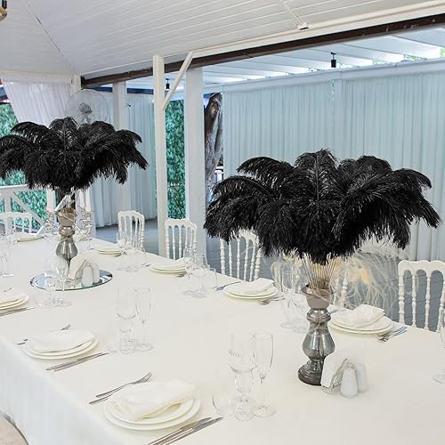 Miniatura 4 de Yunlly El juego de 25 plumas naturales de avestruz incluye 12 centros de mesa de plumas de 12 a 14 pulgadas para mesas, plumas a granel, 12 cables y