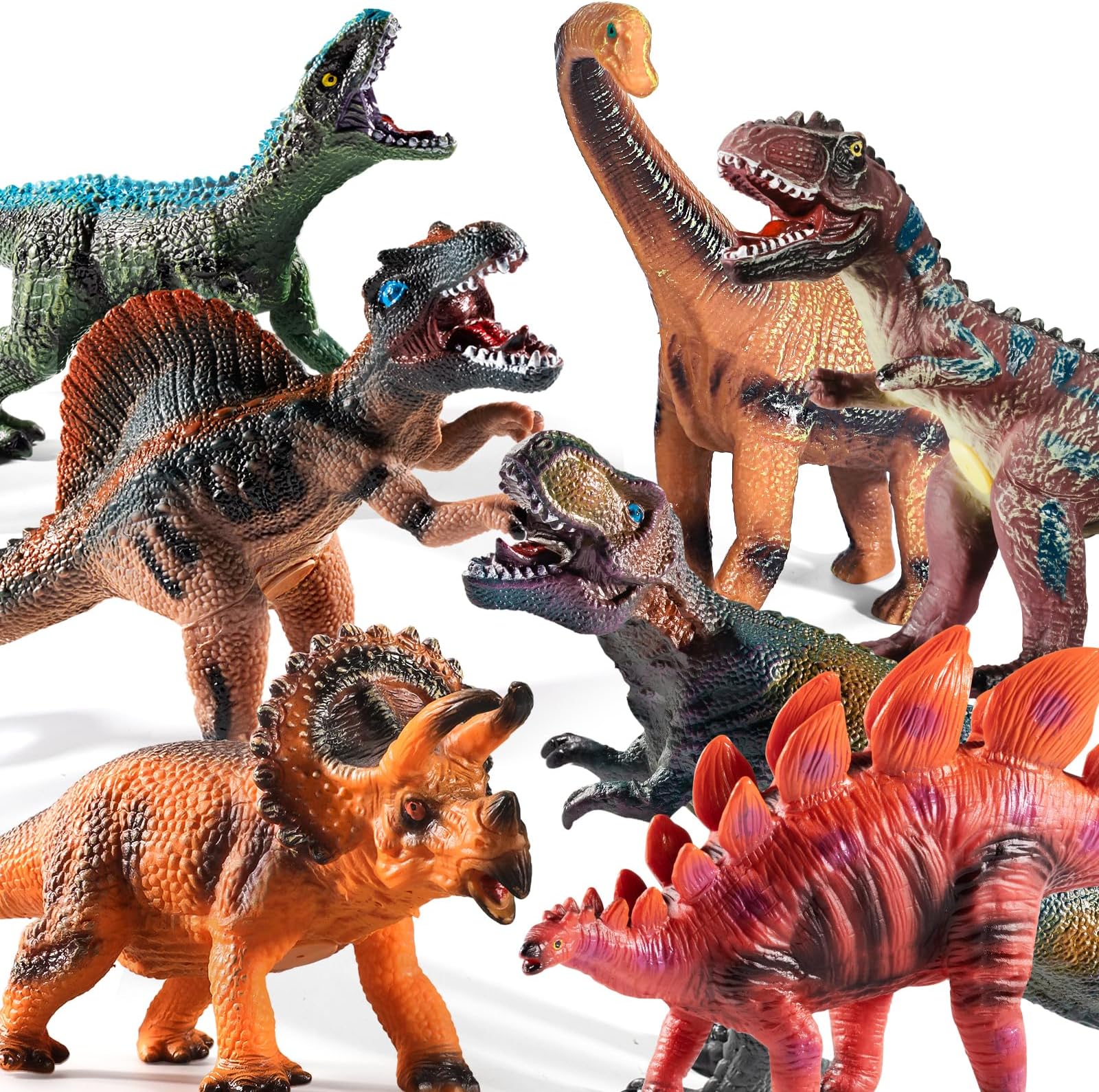 TEMI 7 Piece Jumbo Dinosaur Toys for Kids 3-5, Large Soft Dinosaur Toys for Boys Kids Toddler Ages 5-7 Years, Perfect Dinosaurs Party Favors, Birthday Gifts