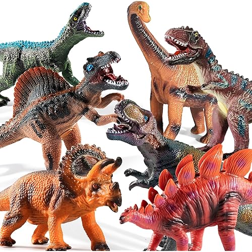 TEMI 7 Piece Jumbo Dinosaur Toys for Kids 3-5, Large Soft Dinosaur Toys for Boys Kids Toddler Ages 5-7 Years, Perfect Dinosaurs Party Favors, Birthday Gifts