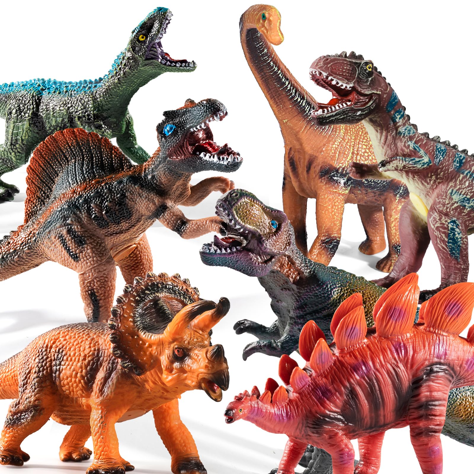 TEMI 7 Piece Jumbo Dinosaur Toys for Kids 3-5, Large Soft Toys for Dinosaur Lovers, Boys, Toddler Ages 5-7 Years, Perfect Party Favors, Birthday Gifts