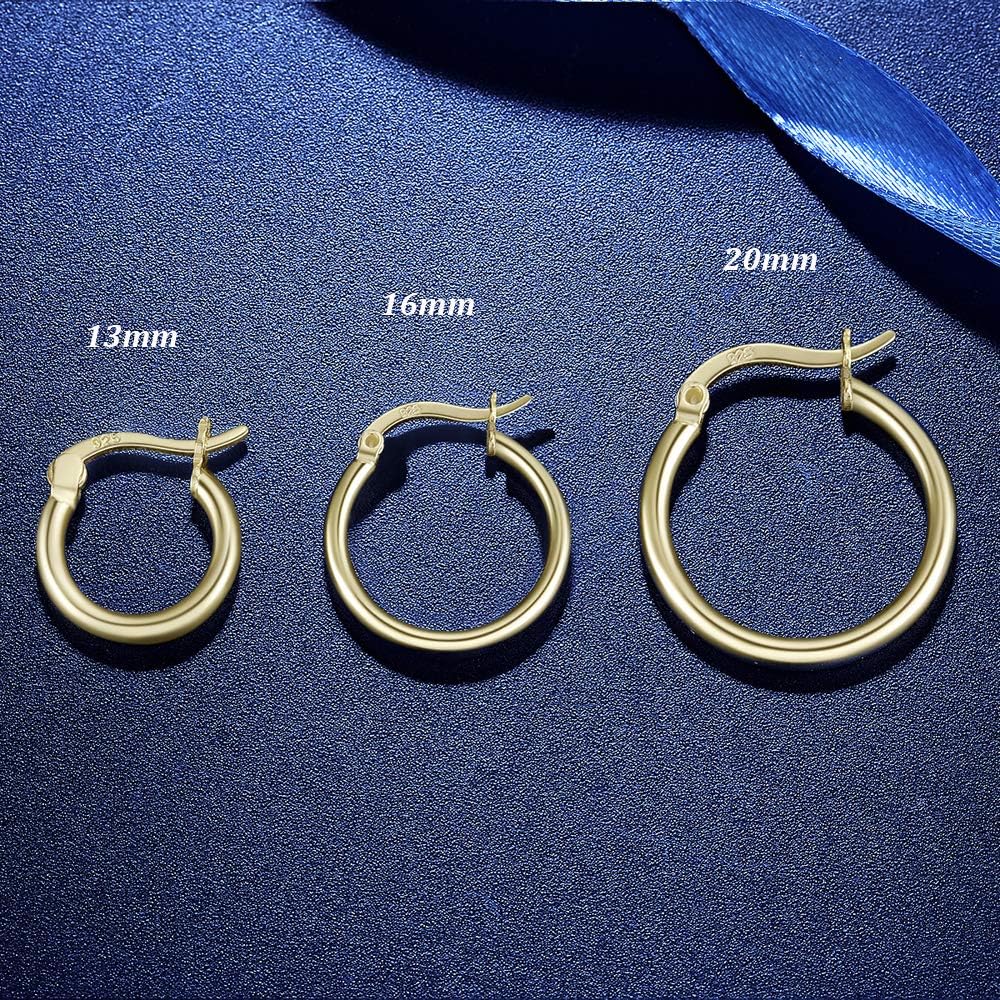 Shuxin - Orecchini a cerchio da donna, in argento Sterling 925, ipoallergenici Huggie incernierati, unisex piccoli, diametro 13/16/20 mm, colore: Argento, cod. DCSE016a-131620