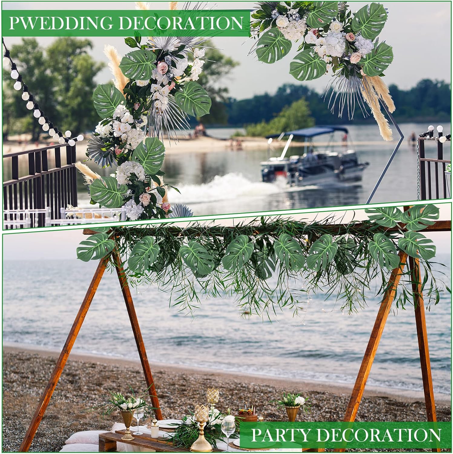 Yunsailing 20 Pack Artificial Palm Leaves 24.8 in Faux Tropical Large Monstera Leaves for Home Kitchen Party Flowers Arrangement Wedding Decorations