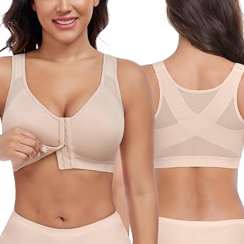 Front Closure Posture Bra, Wirefree Full Coverage Comfort | Skin-Like Sandwich Fabric, Lightly Posture, X-back,Double-row Closure,Front Closure Clasps,Wireless,Everyday Essential