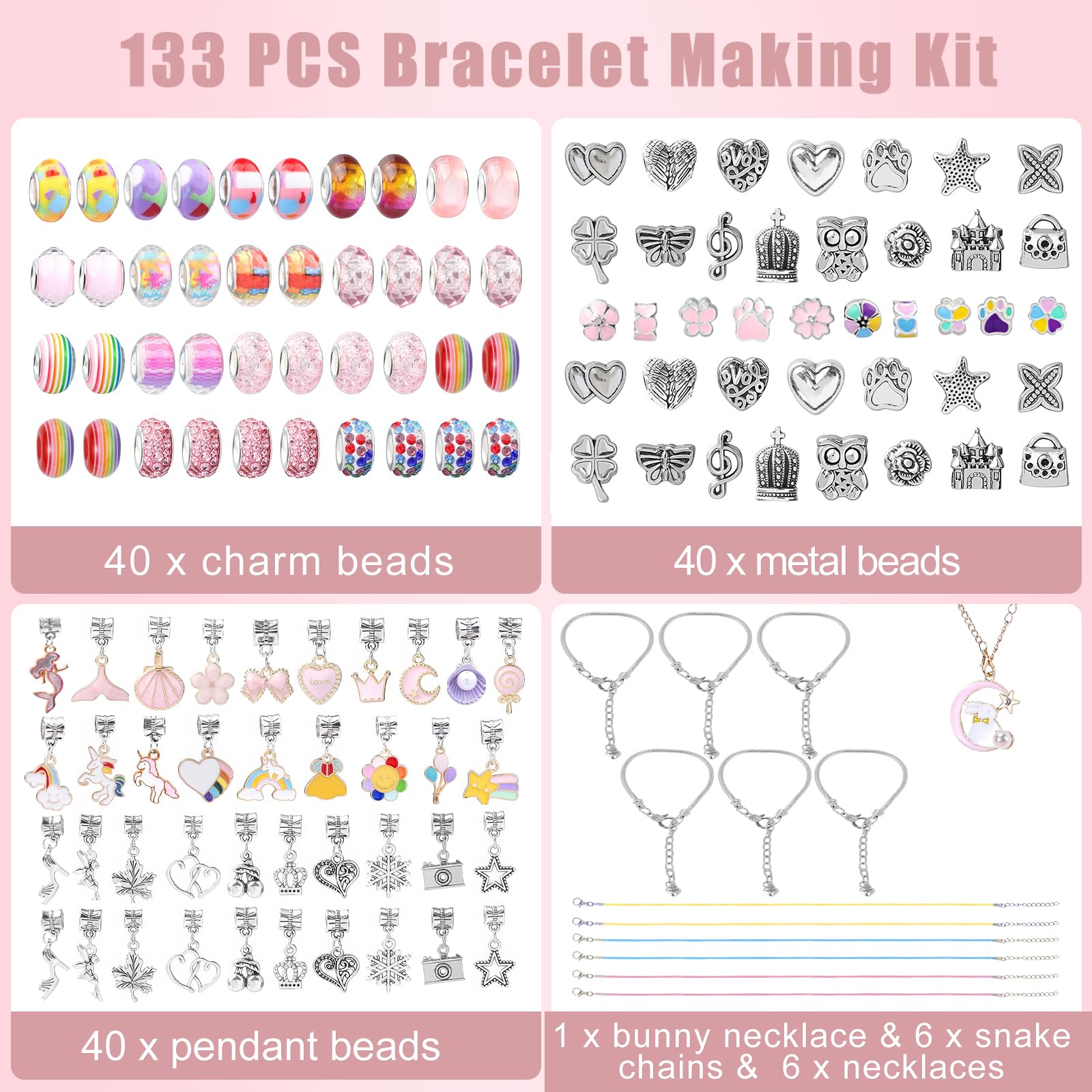Emibele Ragazze Perline Charm Kit Braccialetti Con Scatola Gioielli Portatile, Kit Creazione Gioielli Per Bambini Età 5 6 7 8-12, DIY Artigianato Giocattoli Per Ragazze Regalo Per Compleanno Natale