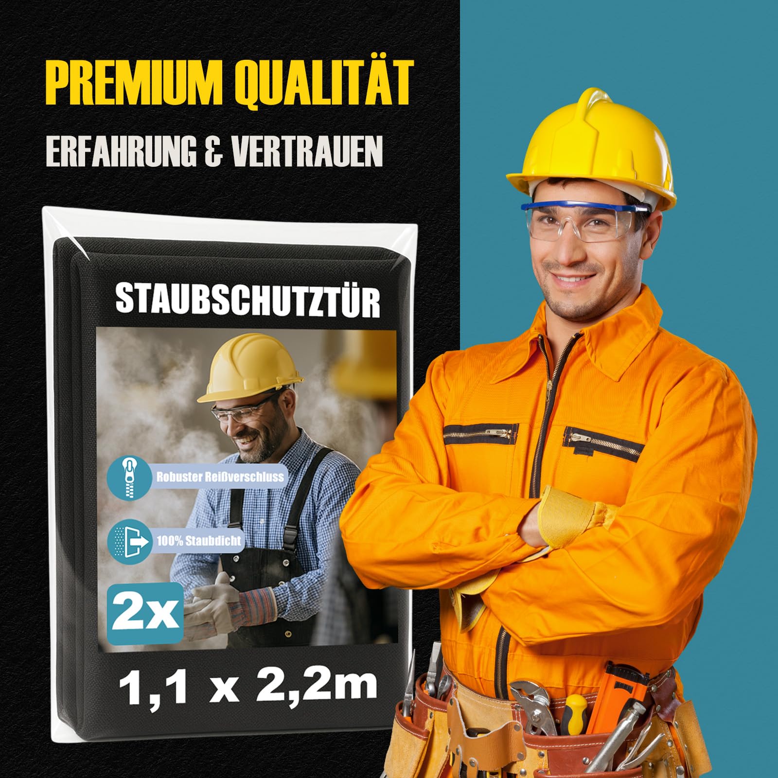 2 protectores antipolvo con cremallera, 1,1 x 2,2 m, resistentes al agua, reutilizables, protección contra el polvo, puerta de obras, esclusa de suciedad durante la reconstrucción y renovación