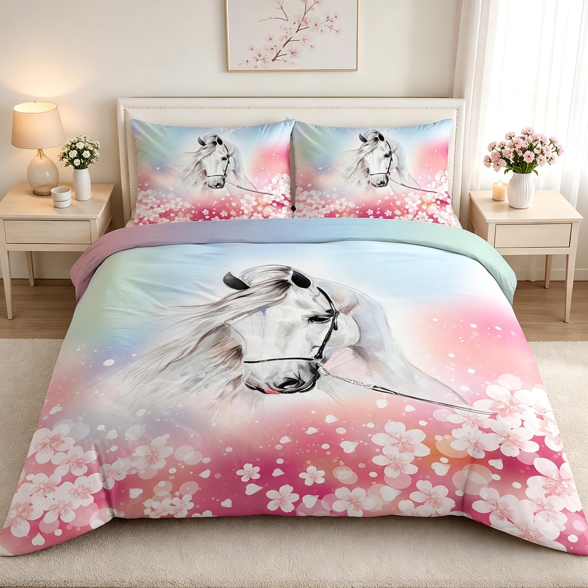 Housse de couette fille 140x200 avec 2 taies d'oreiller 65x65 rose