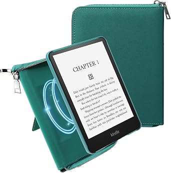E NET-CASE Case for Kindle Paperwhite 12th Gen 2024 (7) & Kindle Colorsoft 2024/2025 (7)- Folder Design, Business Handheld Design Cover with Zipper & Pen Holder (Green)